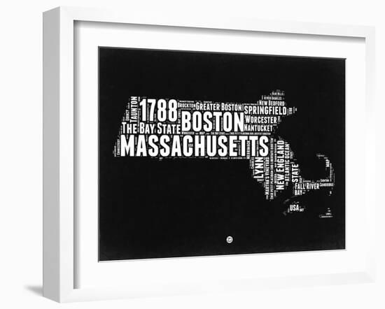 Massachusetts Black and White Map-NaxArt-Framed Art Print