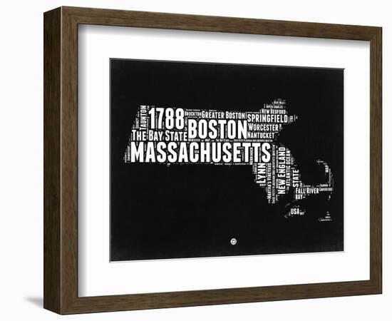 Massachusetts Black and White Map-NaxArt-Framed Premium Giclee Print