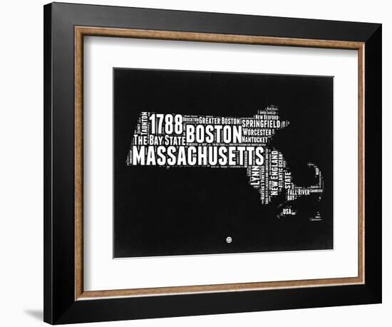 Massachusetts Black and White Map-NaxArt-Framed Premium Giclee Print