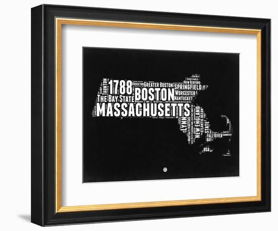 Massachusetts Black and White Map-NaxArt-Framed Premium Giclee Print