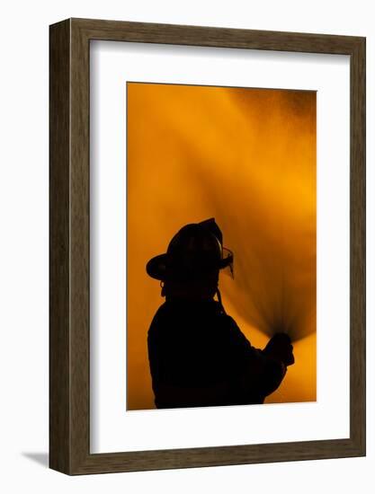 Massachusetts, Cape Ann, Fourth of July Bonfire, Silhouette of Firemen-Walter Bibikow-Framed Photographic Print