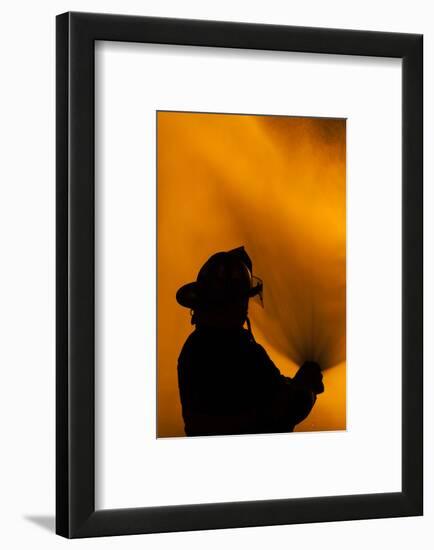 Massachusetts, Cape Ann, Fourth of July Bonfire, Silhouette of Firemen-Walter Bibikow-Framed Photographic Print
