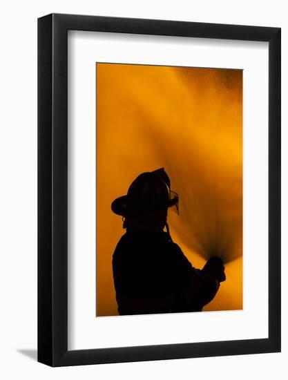 Massachusetts, Cape Ann, Fourth of July Bonfire, Silhouette of Firemen-Walter Bibikow-Framed Photographic Print