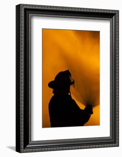 Massachusetts, Cape Ann, Fourth of July Bonfire, Silhouette of Firemen-Walter Bibikow-Framed Photographic Print