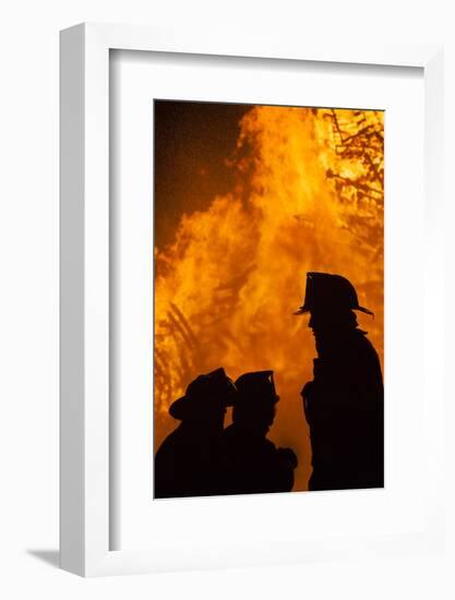 Massachusetts, Cape Ann, Fourth of July Bonfire, Silhouette of Firemen-Walter Bibikow-Framed Photographic Print