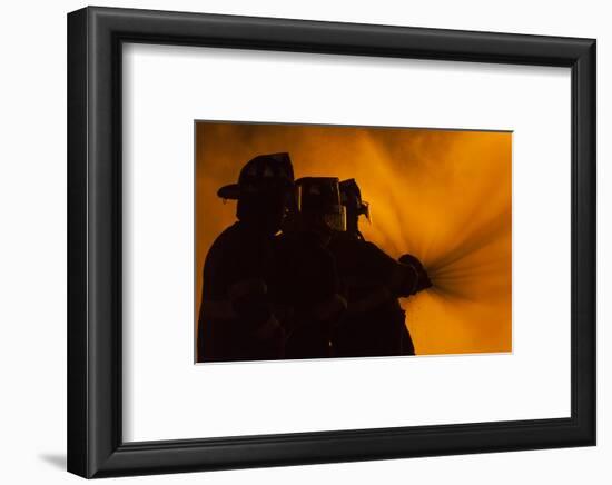 Massachusetts, Cape Ann, Fourth of July Bonfire, Silhouette of Firemen-Walter Bibikow-Framed Photographic Print