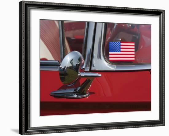 Massachusetts, Cape Ann, Gloucester, Antique Car Show, US Flag Sticker on Windshield of Red Car-Walter Bibikow-Framed Photographic Print