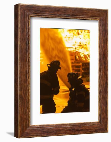 Massachusetts, Cape Ann, Rockport, Fourth of July Bonfire, Firemen-Walter Bibikow-Framed Photographic Print