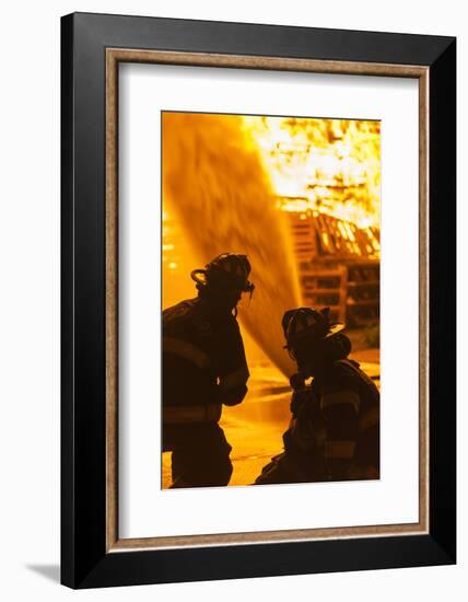 Massachusetts, Cape Ann, Rockport, Fourth of July Bonfire, Firemen-Walter Bibikow-Framed Photographic Print