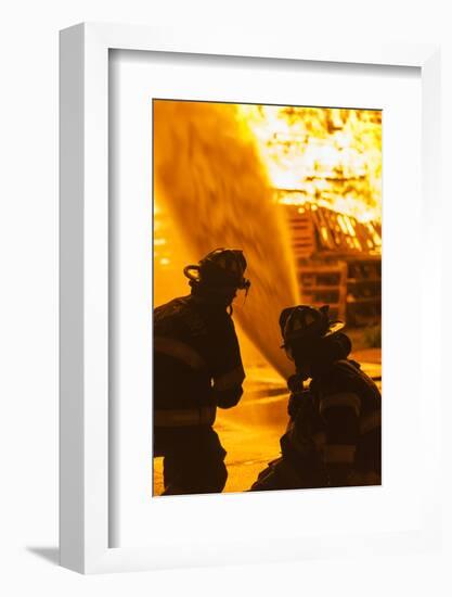 Massachusetts, Cape Ann, Rockport, Fourth of July Bonfire, Firemen-Walter Bibikow-Framed Photographic Print