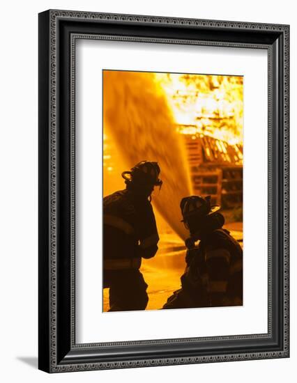 Massachusetts, Cape Ann, Rockport, Fourth of July Bonfire, Firemen-Walter Bibikow-Framed Photographic Print