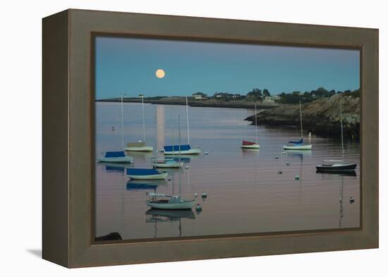 Massachusetts, Cape Ann, Rockport, Rockport Harbor, Moonrise-Walter Bibikow-Framed Premier Image Canvas