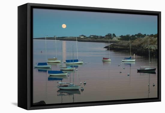 Massachusetts, Cape Ann, Rockport, Rockport Harbor, Moonrise-Walter Bibikow-Framed Premier Image Canvas