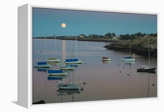 Massachusetts, Cape Ann, Rockport, Rockport Harbor, Moonrise-Walter Bibikow-Framed Premier Image Canvas