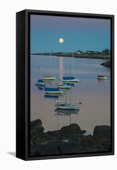 Massachusetts, Cape Ann, Rockport, Rockport Harbor, Moonrise-Walter Bibikow-Framed Premier Image Canvas