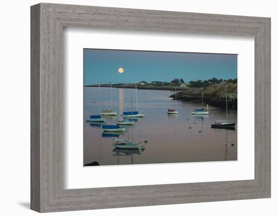 Massachusetts, Cape Ann, Rockport, Rockport Harbor, Moonrise-Walter Bibikow-Framed Photographic Print