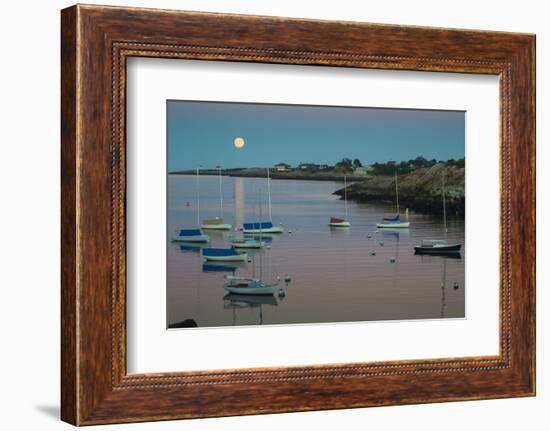 Massachusetts, Cape Ann, Rockport, Rockport Harbor, Moonrise-Walter Bibikow-Framed Photographic Print