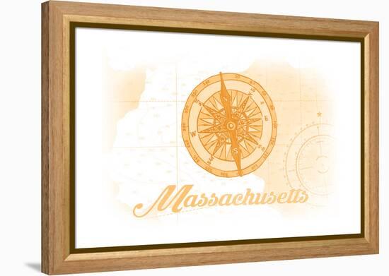 Massachusetts - Compass - Yellow - Coastal Icon-Lantern Press-Framed Stretched Canvas