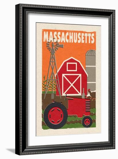 Massachusetts - Country - Woodblock-Lantern Press-Framed Art Print