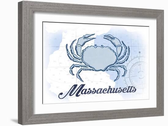 Massachusetts - Crab - Blue - Coastal Icon-Lantern Press-Framed Art Print