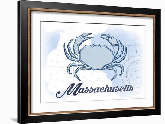 Massachusetts - Crab - Blue - Coastal Icon-Lantern Press-Framed Art Print