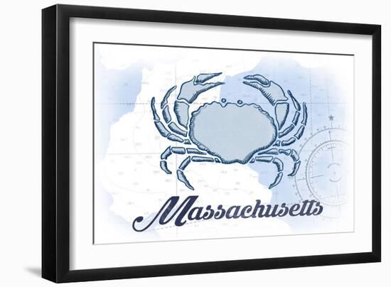 Massachusetts - Crab - Blue - Coastal Icon-Lantern Press-Framed Art Print