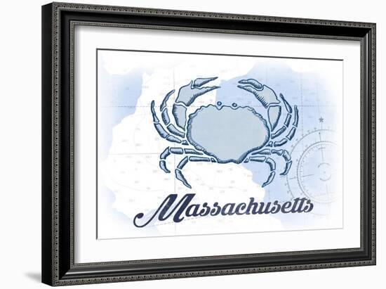 Massachusetts - Crab - Blue - Coastal Icon-Lantern Press-Framed Art Print