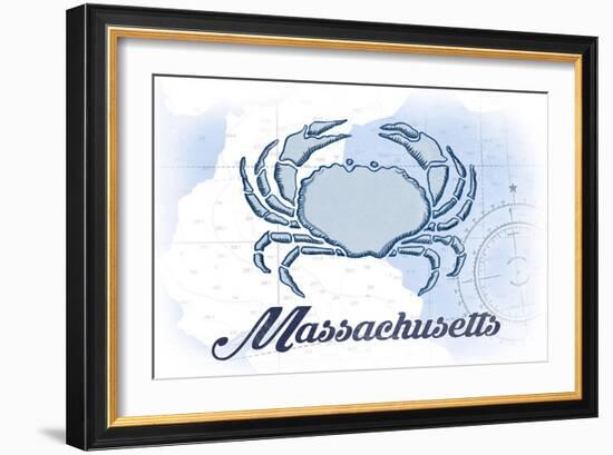 Massachusetts - Crab - Blue - Coastal Icon-Lantern Press-Framed Art Print