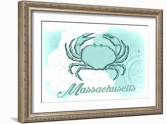 Massachusetts - Crab - Teal - Coastal Icon-Lantern Press-Framed Art Print