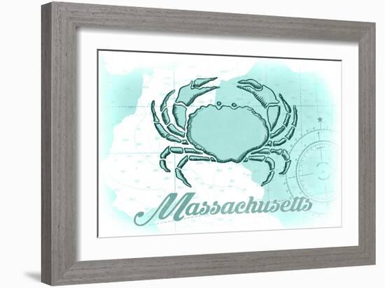 Massachusetts - Crab - Teal - Coastal Icon-Lantern Press-Framed Art Print