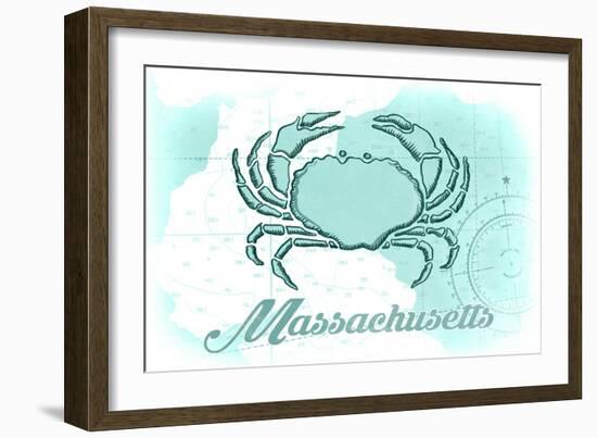 Massachusetts - Crab - Teal - Coastal Icon-Lantern Press-Framed Art Print