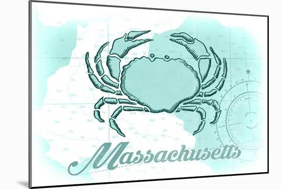 Massachusetts - Crab - Teal - Coastal Icon-Lantern Press-Mounted Art Print