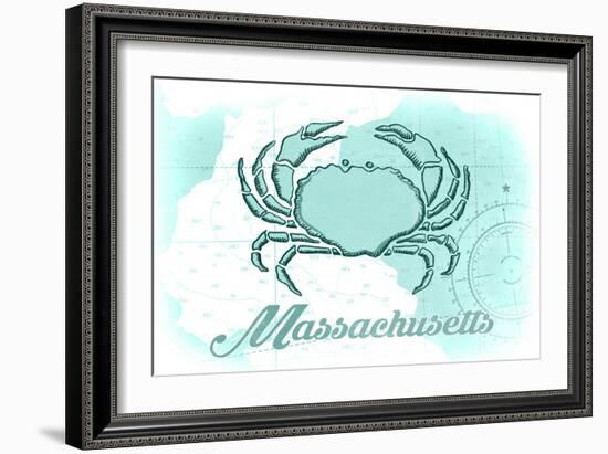 Massachusetts - Crab - Teal - Coastal Icon-Lantern Press-Framed Art Print