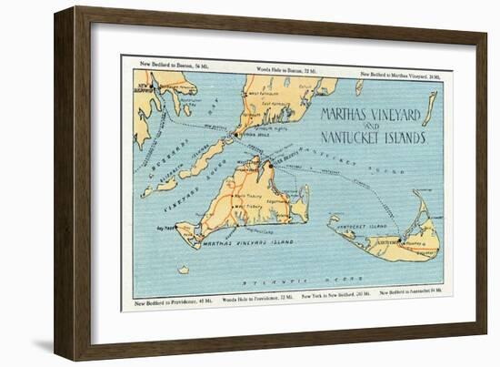Massachusetts - Detailed Map of Martha's Vineyard and Nantucket Islands-Lantern Press-Framed Premium Giclee Print