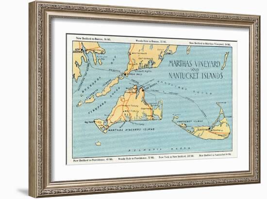 Massachusetts - Detailed Map of Martha's Vineyard and Nantucket Islands-Lantern Press-Framed Art Print