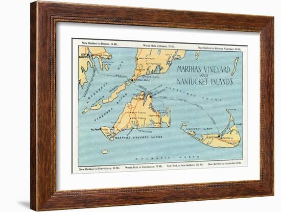 Massachusetts - Detailed Map of Martha's Vineyard and Nantucket Islands-Lantern Press-Framed Art Print