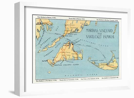 Massachusetts - Detailed Map of Martha's Vineyard and Nantucket Islands-Lantern Press-Framed Art Print