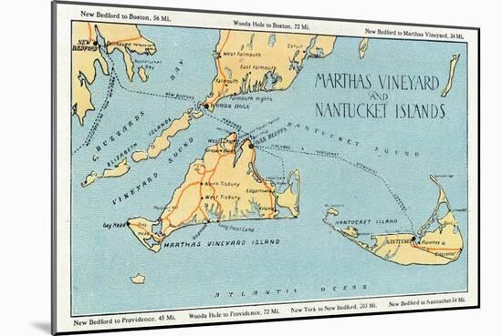 Massachusetts - Detailed Map of Martha's Vineyard and Nantucket Islands-Lantern Press-Mounted Art Print