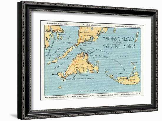 Massachusetts - Detailed Map of Martha's Vineyard and Nantucket Islands-Lantern Press-Framed Art Print