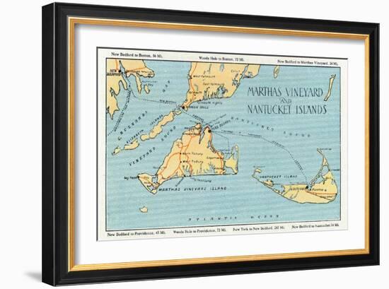 Massachusetts - Detailed Map of Martha's Vineyard and Nantucket Islands-Lantern Press-Framed Art Print