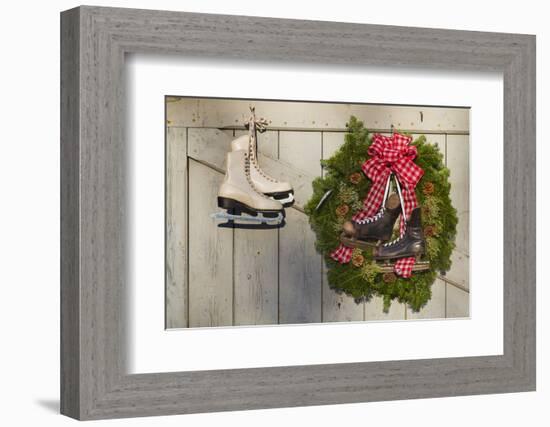 Massachusetts, Essex, Ice Skates and Christmas Wreath-Walter Bibikow-Framed Photographic Print