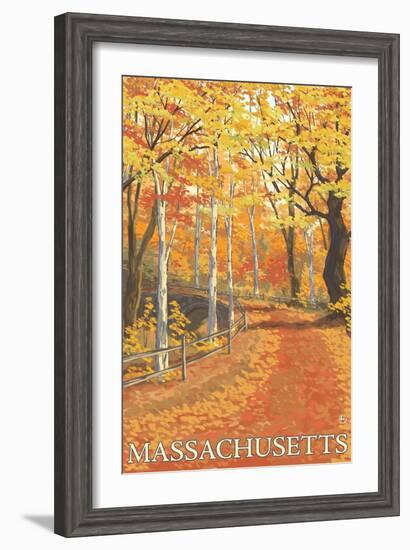 Massachusetts, Fall Colors Scene-Lantern Press-Framed Art Print