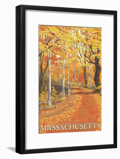 Massachusetts, Fall Colors Scene-Lantern Press-Framed Art Print