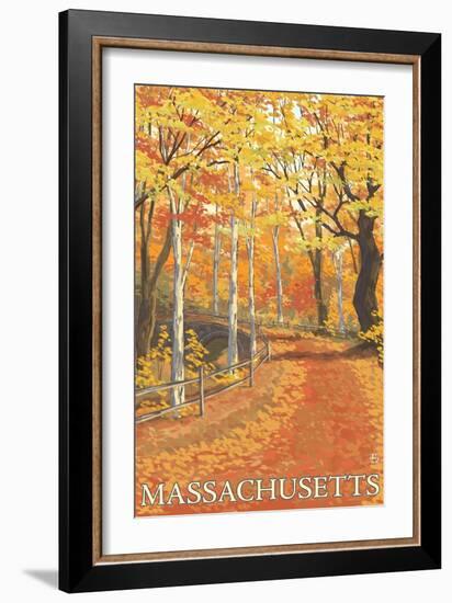 Massachusetts, Fall Colors Scene-Lantern Press-Framed Art Print