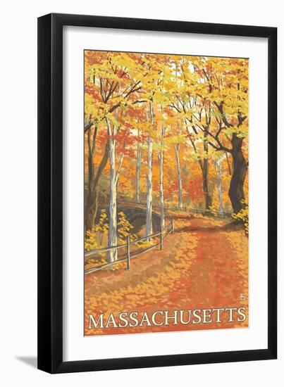 Massachusetts, Fall Colors Scene-Lantern Press-Framed Art Print