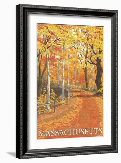 Massachusetts, Fall Colors Scene-Lantern Press-Framed Art Print