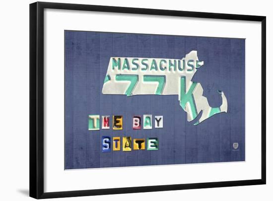 Massachusetts License Plate Map-Design Turnpike-Framed Giclee Print