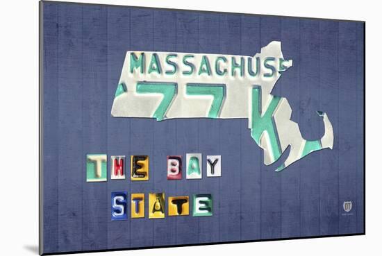 Massachusetts License Plate Map-Design Turnpike-Mounted Giclee Print