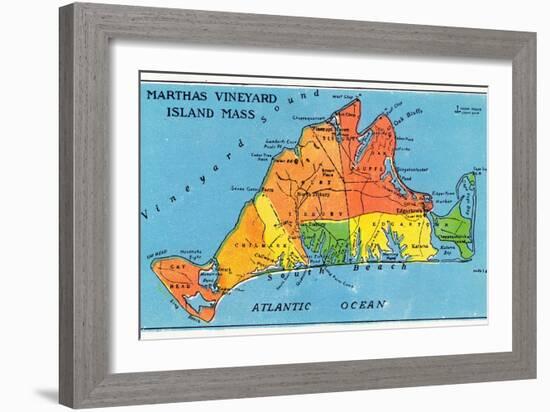 Massachusetts, Map of Entire Martha's Vineyard Island-Lantern Press-Framed Art Print