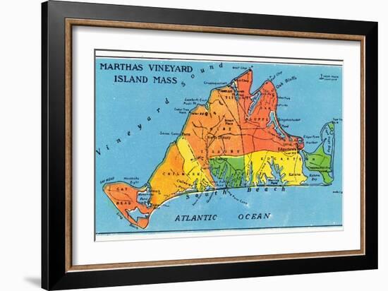 Massachusetts, Map of Entire Martha's Vineyard Island-Lantern Press-Framed Art Print